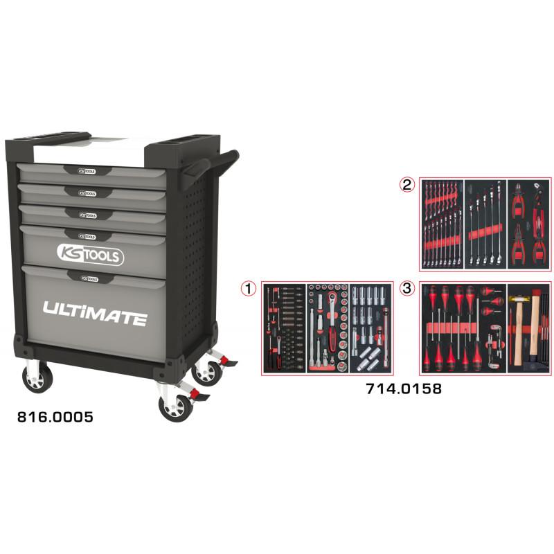 Servante PEARLline grise et noire 5 tiroirs équipée de 158 outils - KS Tools | 816.5158_0