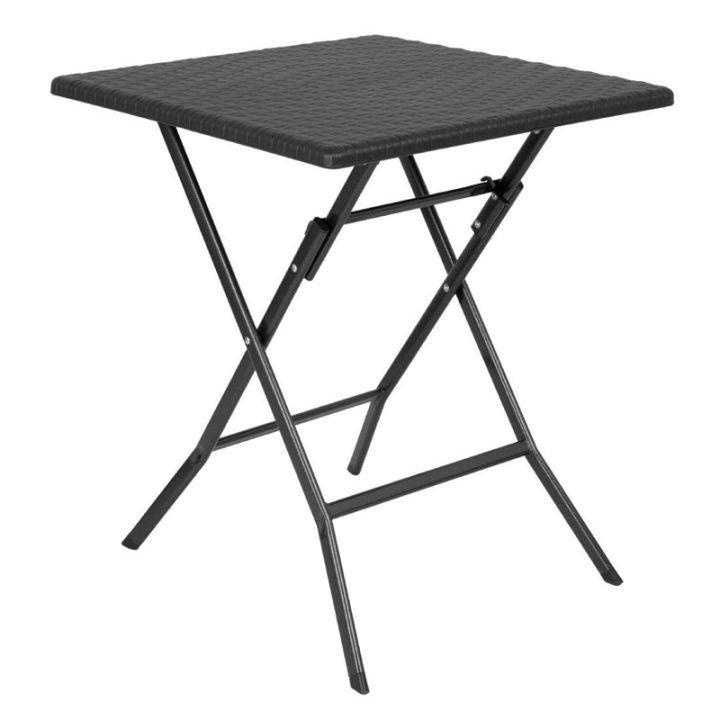 Table pliante carrée (L)620 x (P)620 x (H)730 mm, imitation rotin noir_0