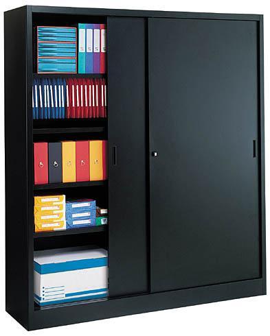 ARMOIRE MÉTAL PORTES COULISSANTES GRANDE LARGEUR L 180 X H 200 X P 45 CM NOIR