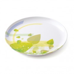 ASSIETTE PLATE 24 CM CLASSIQUE MELAMINE BLANCHE DECOR FEUILLES