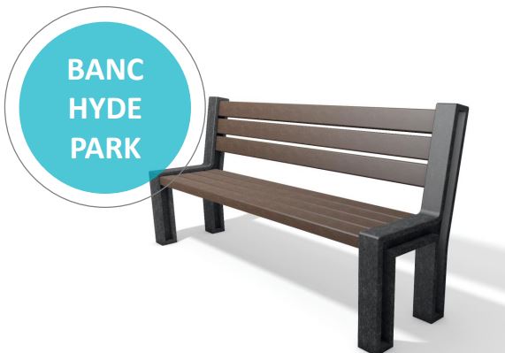 Banc public en 100% plastique recyclé - HYDE PARK - Longueur 165 ou 195 cm - Coloris noir et marron_0