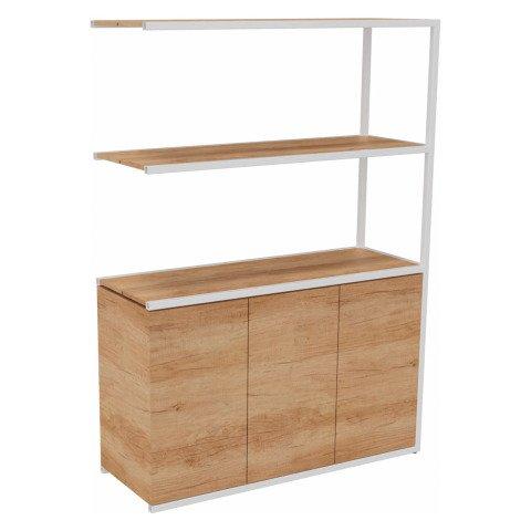 BIBLIOTHÈQUE LUMYA L 120 X P 41,5 X H 162 CM MODULE SUIVANT STRUCTURE MÉTAL BLANC 3 PORTES CHÊNE NATUREL