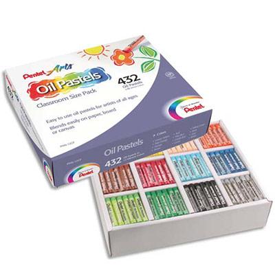 BOÎTE DE 432 PASTELS A L'HUILE PENTEL DIAMETRE 8 MM, COULEURS ASSORTIES