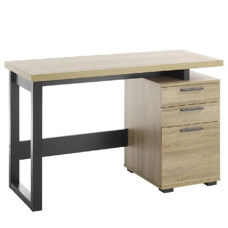 Bureau design Mila - 2 tiroirs, 1 porte, décor chêne et piètement laqué noir mat_0