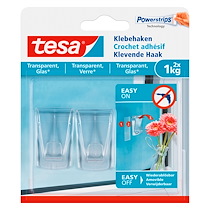 CROCHETS ADHÉSIFS TESA POUR VERRE ET SURFACE TRANSPARENTE - LOT DE 2