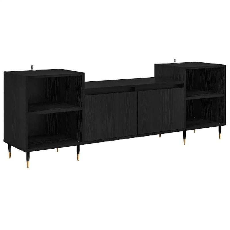 Helloshop26 - Meuble TV rectangulaire moderne avec rangements 160 x 35 x 55 cm en bois d'ingénierie chêne noir 02_0052783 - noir Bois massif 3000237_0