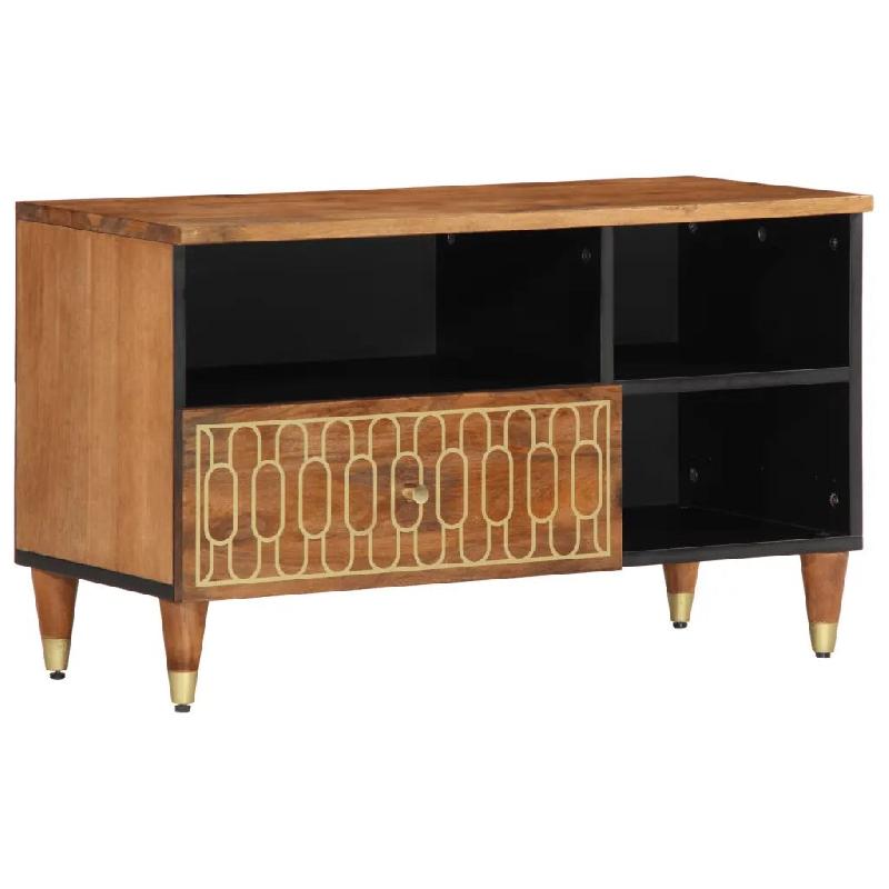 Helloshop26 - Meuble TV rétro fonction d'affichage rangement 80 x 33 x 46 cm en bois massif de manguier miel 02_0047311 - Bois massif 3000234705532_0