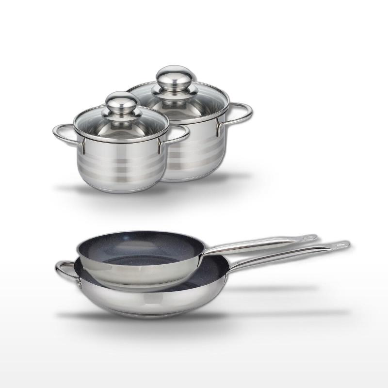 Lot 2 Poêles 28/32cm & 2 Faitouts 14/16cm Elo Profi Therm Platinum - gris inox 3176239970401_0