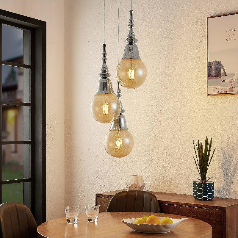 LUCANDE GESJA SUSPENSION, 3 LAMPES, RONDE, CHROMÉE