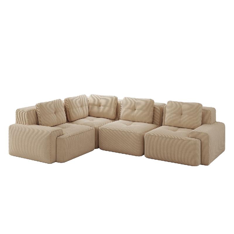 Merax Canapé d'angle modulable 3 places , Cloud Sofa Cord sans cadre, canapé lounge près du sol, avec accoudoirs larges, beige - beige multi-matér_0