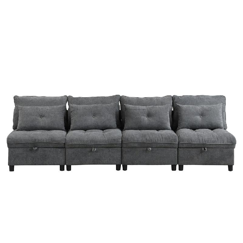 Merax Canapé modulable 4 places convertible, modules séparables, rangement sous l'assise, 8 coussins, chenille, gris - gris multi-matériau ZR850123G_0