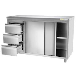 Meuble bas inox 1600x700 mm avec 3 tiroirs à gauche PREMIUM - GOLDINOX - gris inox 3701770814503_0