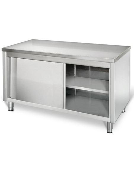 Meuble inox bas central avec une étagère réglable - Marque : MCN1070_0