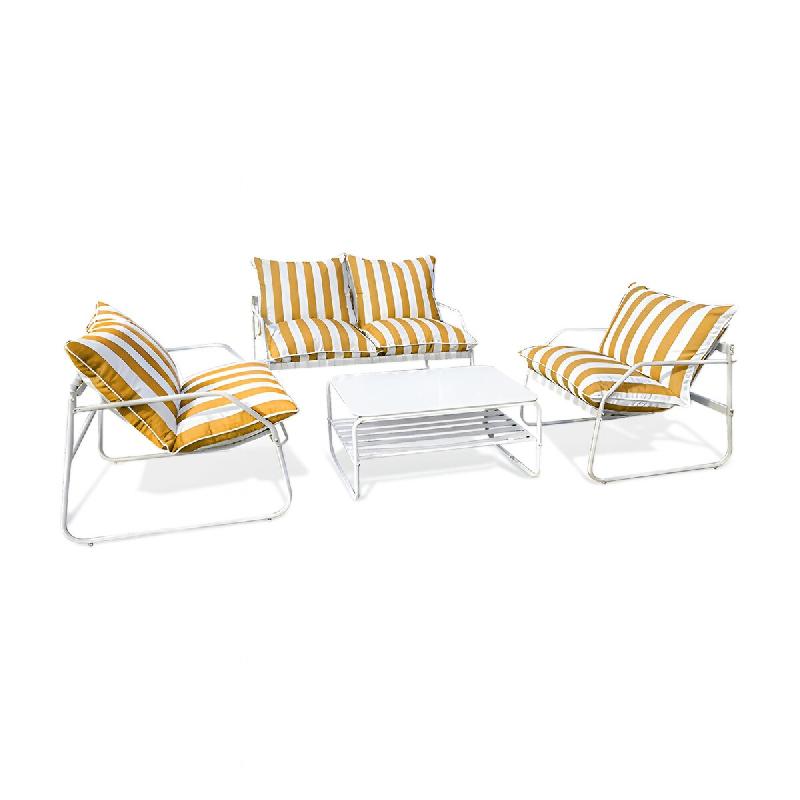 Now's Home - Salon jardin alu blanc et tissu bouton d'or avec table basse luigi - 3256390254463_0