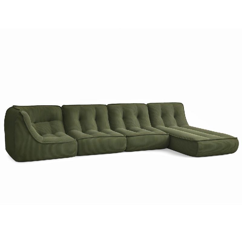 Oviala Business Canapé modulable avec méridienne velours 330 cm 4 places vert - vert polyester 115750_0