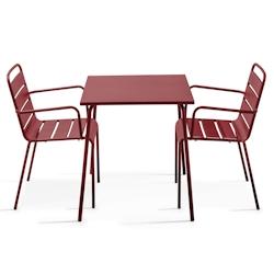 Oviala Business Ensemble table de jardin carrée et 2 fauteuils acier Pourpre - violet acier 114649_0