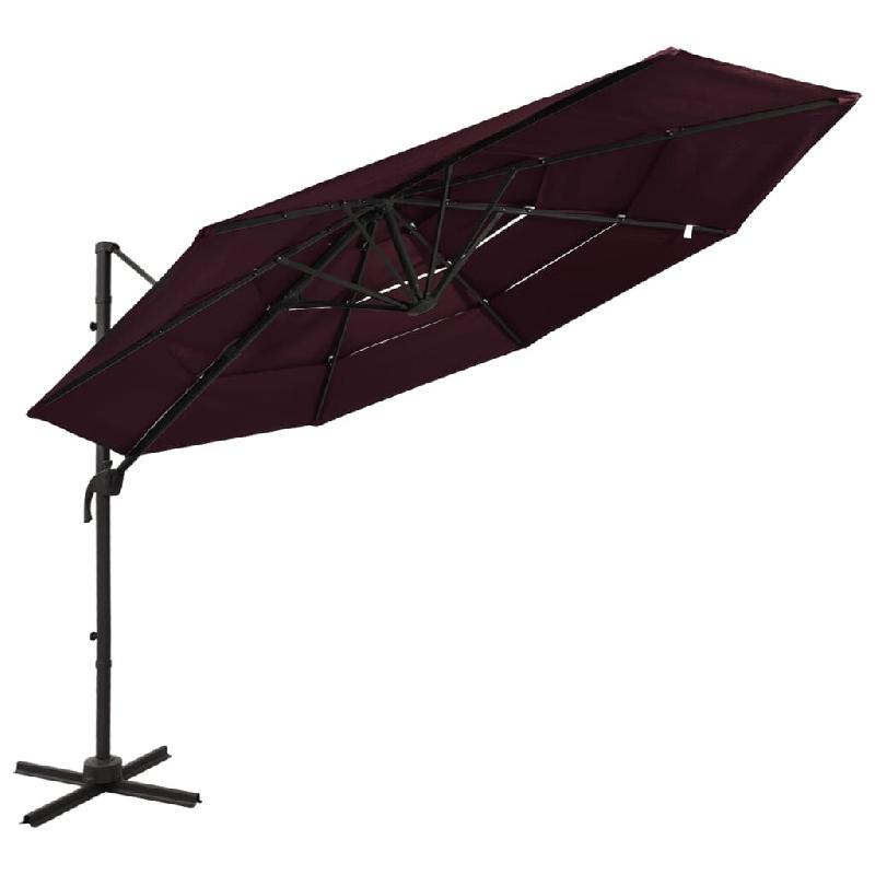 Parasol de jardin à 4 niveaux mât en aluminium rouge bordeaux Modèle Titan Panorama Design - 313832_0