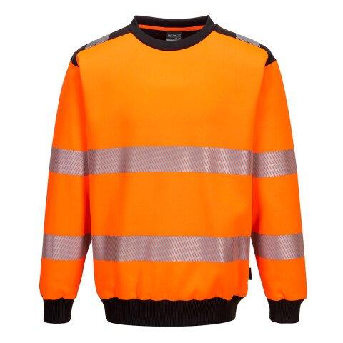 PORTWEST PW379 SWEAT À COL ROND PW3 HAUTE-VISIBILITÉ ORANGE/NOIR - TAILLE M