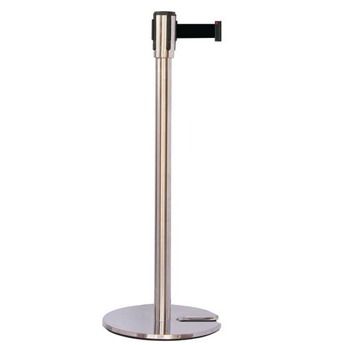 POTEAU ACIER INOXYDABLE SANGLE NOIR 2M BASE EMBOÎTABLE CHROMÉ - MANUTAN EXPERT