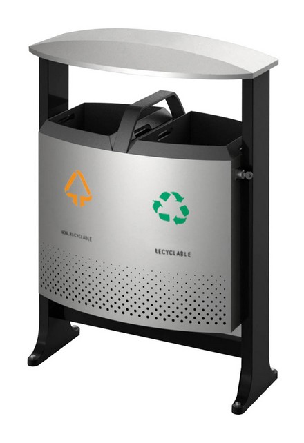 Poubelle de tri extérieur - 2x39L - EKO avec auvent inox mat et fixation au sol_0