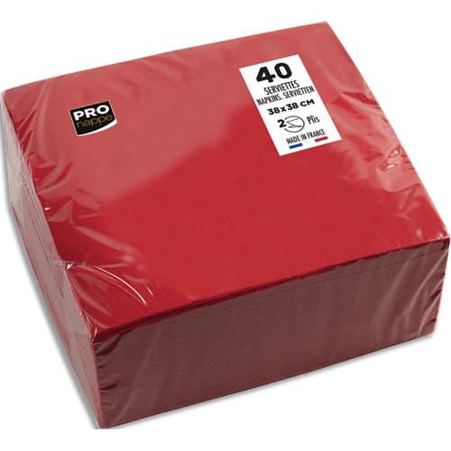 Pro nappe - Paquet de 40 serviettes micro-gaufrées en ouate 2 plis - 38x38 cm - rouge - certifiées FSC_0