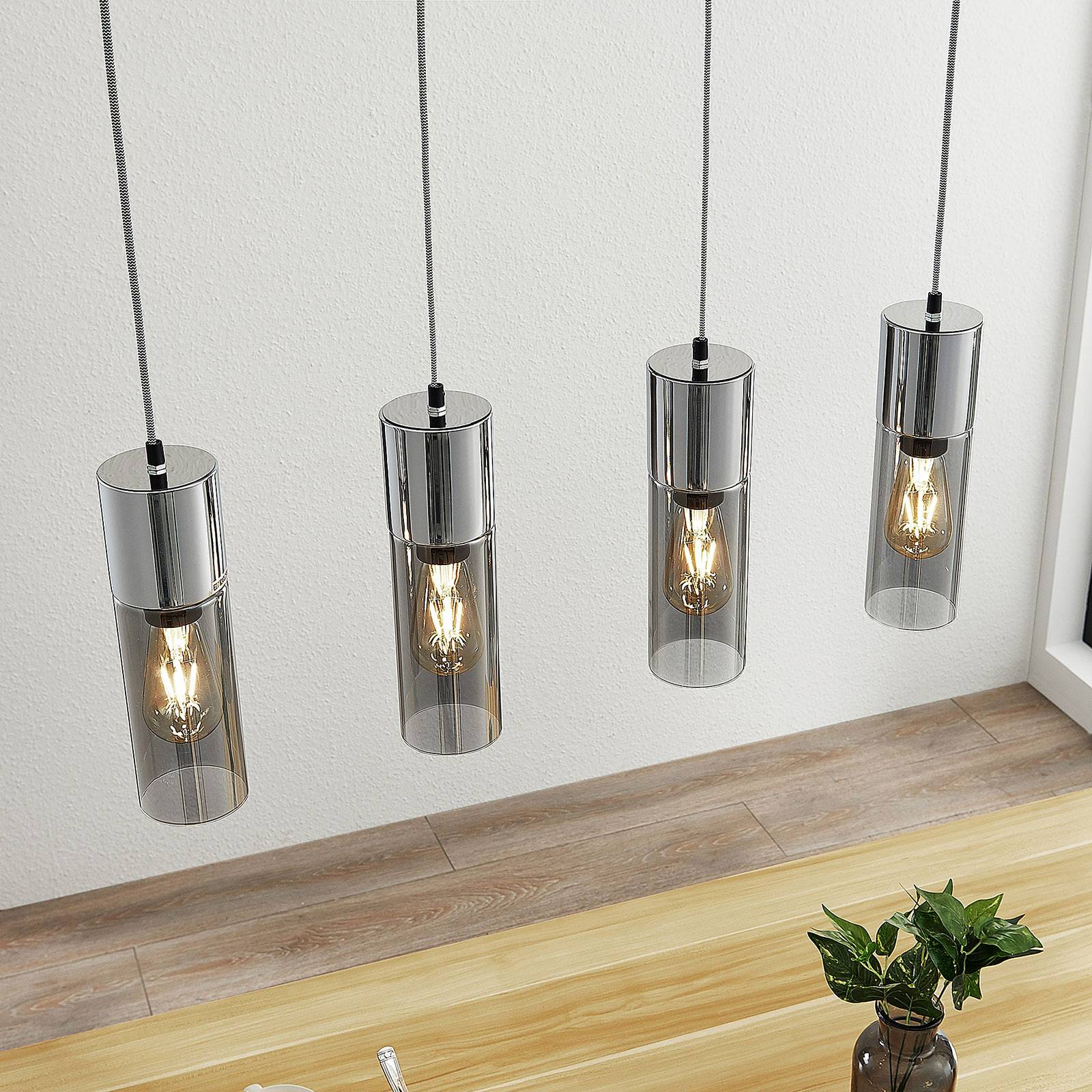 LINDBY SUSPENSION ELEEN AVEC 4 CYLINDRES DE VERRE FUMÉE