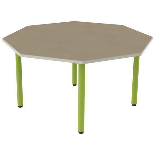 TABLE CARÉLIE OCT Ø120 T4 STR POLY. HÊTRE MIEL BEIGE/VERT AC - MOBIDECOR
