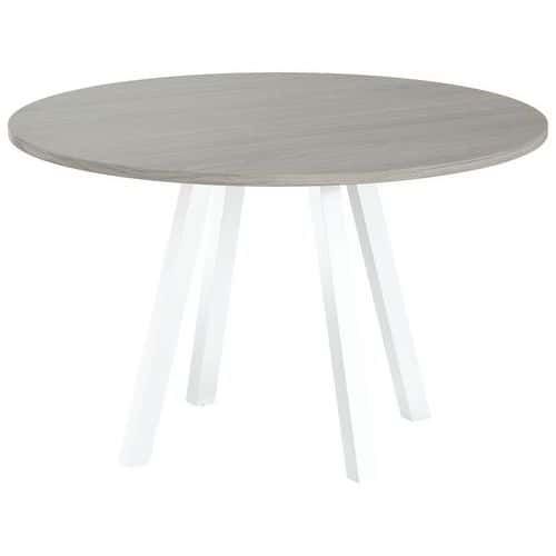 TABLE RÉUNION EVAN Ø 120 CM PIED BLANC PLATEAU CHÊNE GRIS - MBA