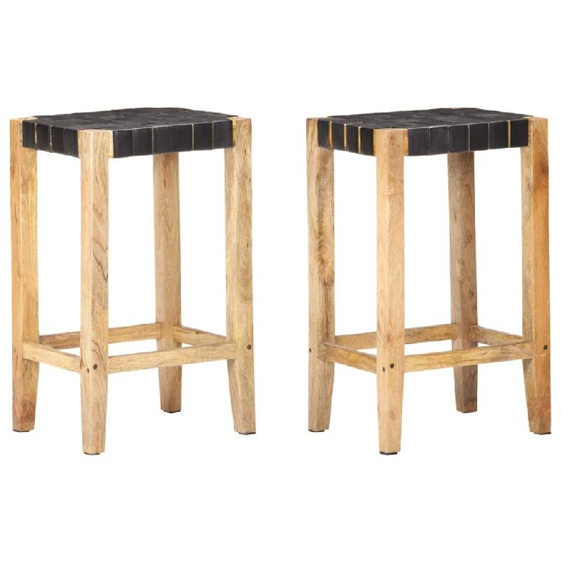 Tabourets de bar lot de 2 noir cuir véritable 75 cm Modèle Atlas Luna Pro - 321835_0