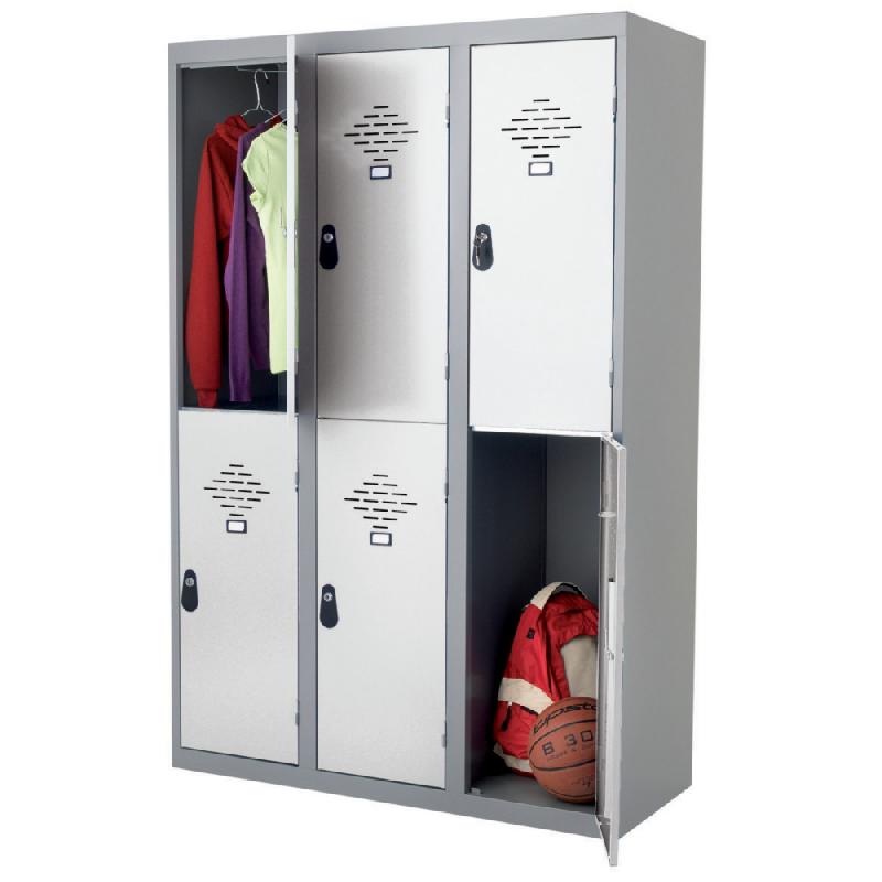 VESTIAIRES MULTICASES MONOBLOCS 3 COLONNES 2 CASES GRIS / GRIS LARGEUR 300 MM