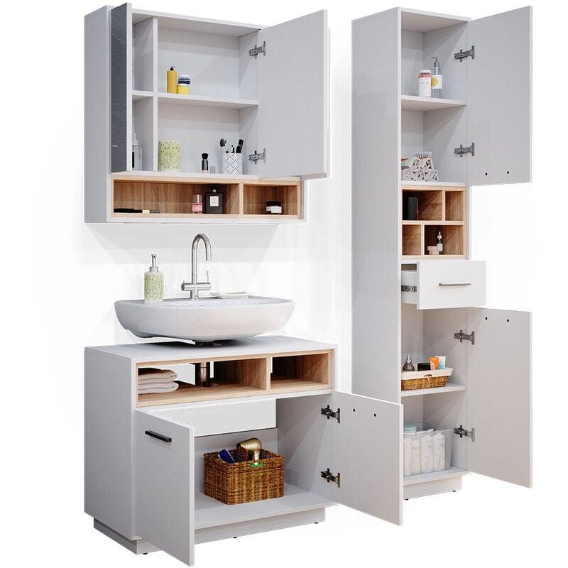 Ensemble De Meubles De Salle De Bain Senyo, 3 Parties, Blanc, Sonoma