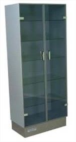 Vitrine à instruments 2 portes - verre gris fumé - étanche à la poussière avec 5 étagères réglables_0