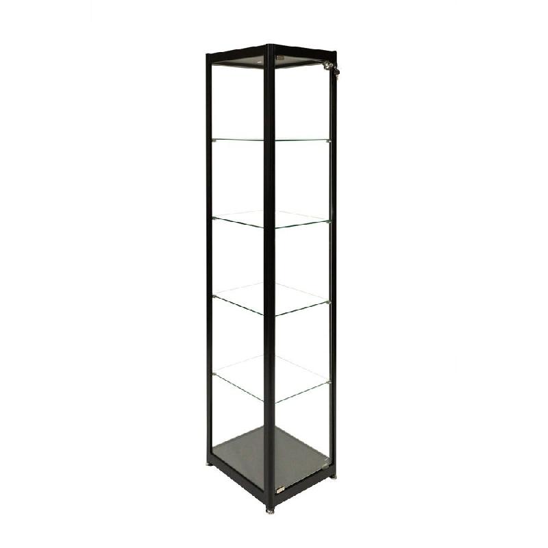 Vitrine colonne cadre aluminium noir et verre trempé 40x40x180 cm_0