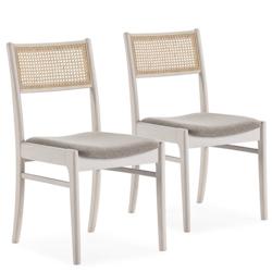VS Venta-stock Pack de 2 chaises Vilma Couleur Blanc Wash, Bois Massif et Rotin naturel - blanc Bois massif I23099_0