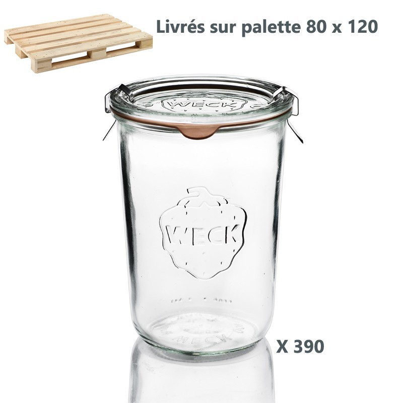 1 palette de 390 bocaux en verre weck® droits 850 ml avec couvercles en verre et joints (clips non inclus)._0