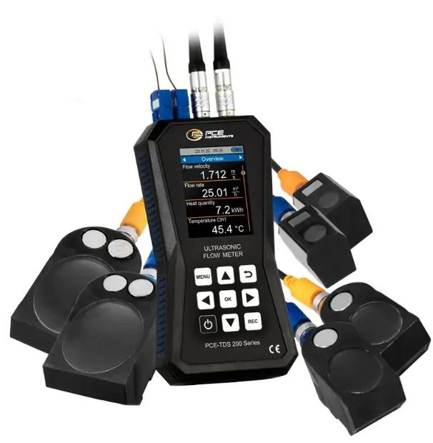 Débitmètre à ultrason portatif, avec capteurs sur rails pour petits tuyaux et capteurs de température - PCE-TDS 200+ SR - PCE INSTRUMENTS_0