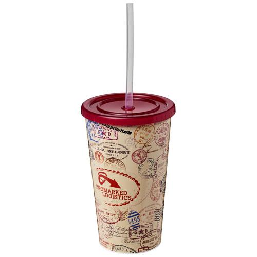Gobelet publicitaire à double paroi Brite-Americano® 350 ml - Design coloré et durable avec paille en silicone_0