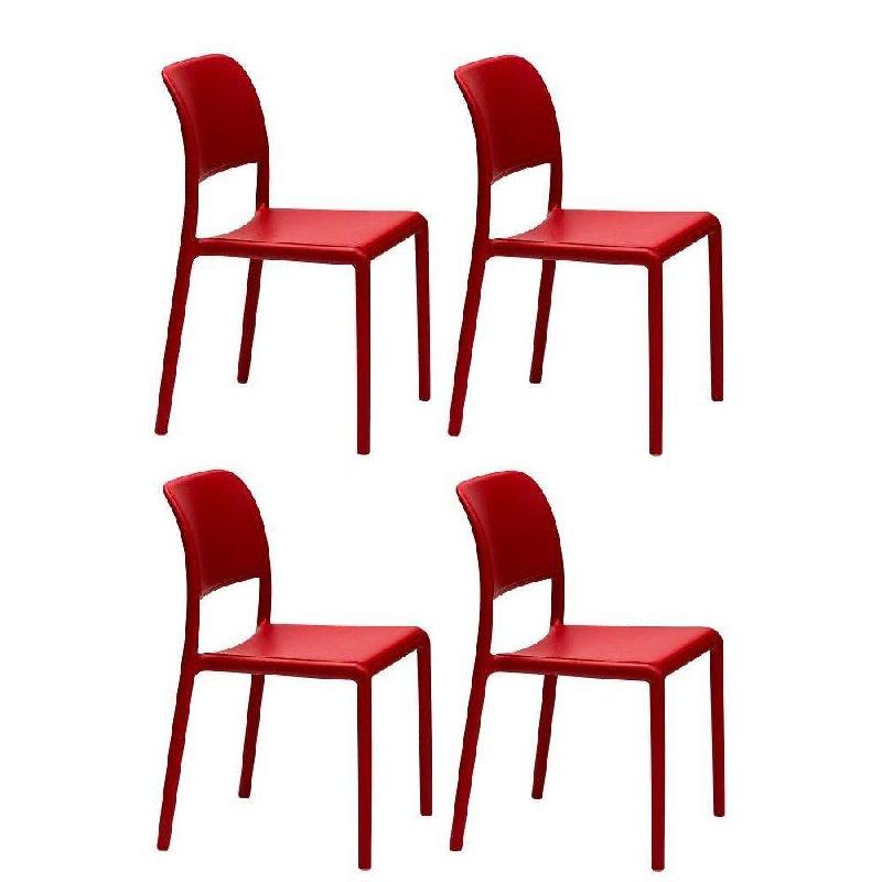 LOT DE 4 CHAISES RIVER EMPILABLES DESIGN COLORIS ROUGE._0
