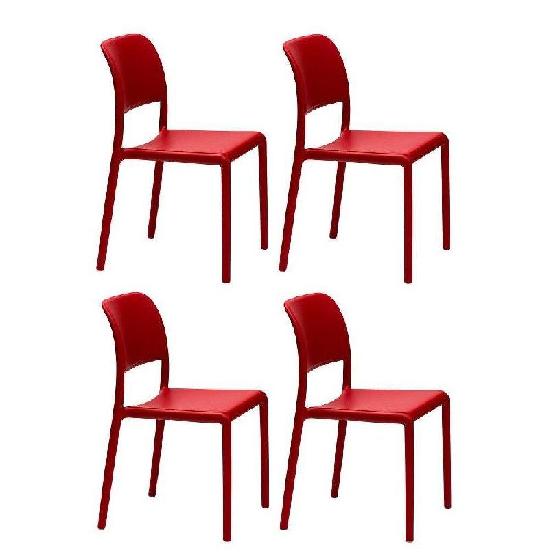 LOT DE 4 CHAISES RIVER EMPILABLES DESIGN COLORIS ROUGE._0