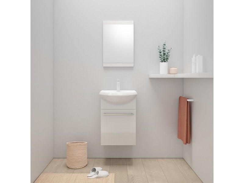 Meuble simple vasque ROYO - l.42 x h.60 x p.25 cm - blanc brillant - fixation murale avec miroir_0