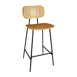 NOW'S HOME - Lot De 2 Chaises De Bar En Rotin, Bois Naturel Et Metal Noir Nosara_0