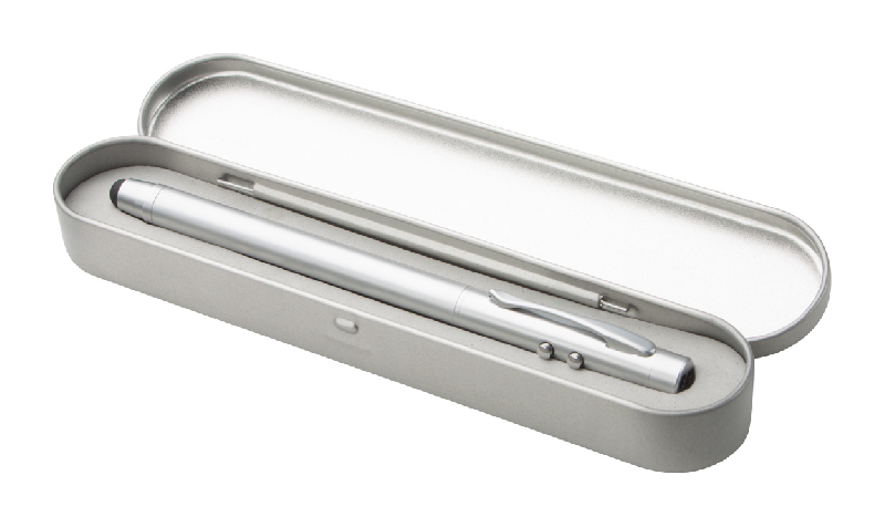 Pointeur laser multifonction - stylo bille, stylet tactile et lampe LED - coffret cadeau en métal_0