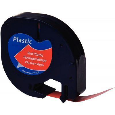 Ruban cassette Letratag plastique 12 mm x 4 m - noir sur rouge - résistant à l'eau et aux températures (-15°C à +150°C)_0