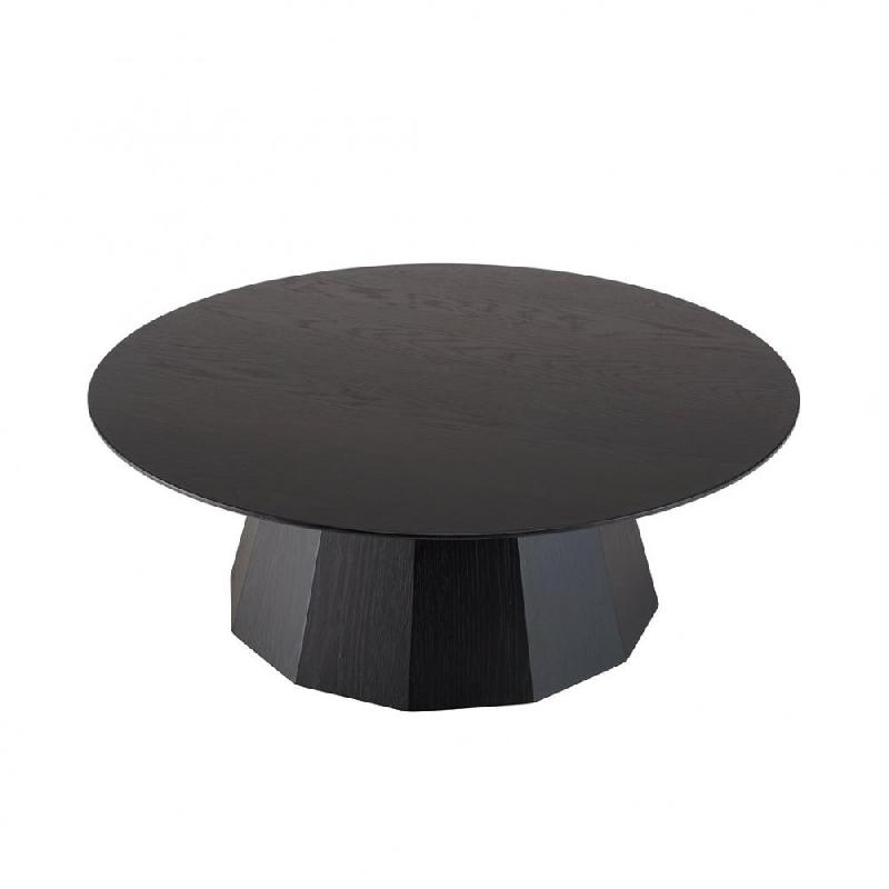 Table basse ronde noire DILA 90 cm - pieds polygonaux en MDF plaqué chêne, finition vernis nitrocellulosique_0