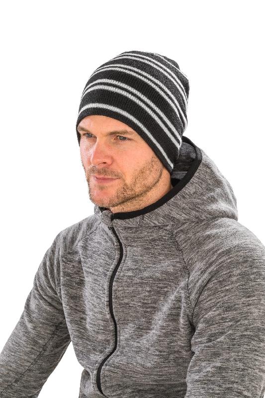 Bonnet réversible Team - Réf: R354X - Tricot épais, coupe-vent, rayé extérieur et uni intérieur_0