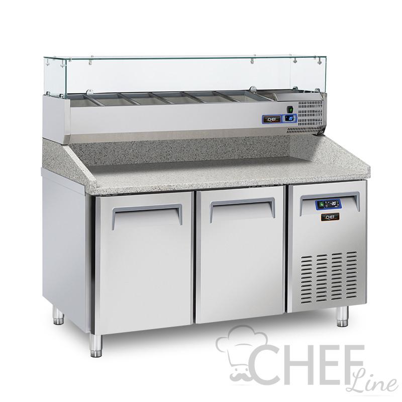 Chpz2p+chvi1538 - Meuble à pizza réfrigéré avec plan en granit et vitrine réfrigérée optionnelle_0