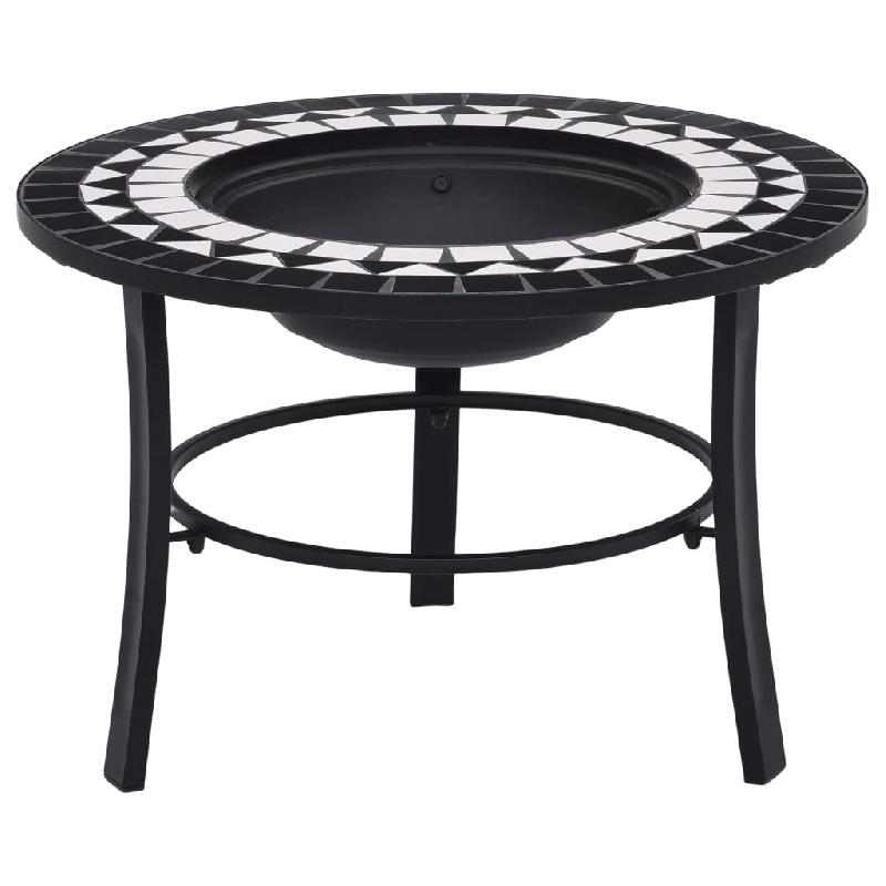 Foyer cheminée mosaïque 68 cm - céramique noir et blanc avec support à trois pieds_0