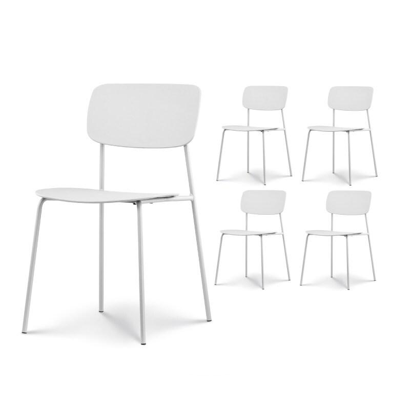 Kosmi Lot de 4 chaises blanches au design minimaliste en métal et résine - blanc métal 3760301692164_0