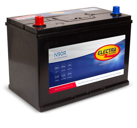 N90R - Batterie de démarrage Electra - Série JIS - Type sans entretien - Dimensions : 305 x 173 x 221 mm_0