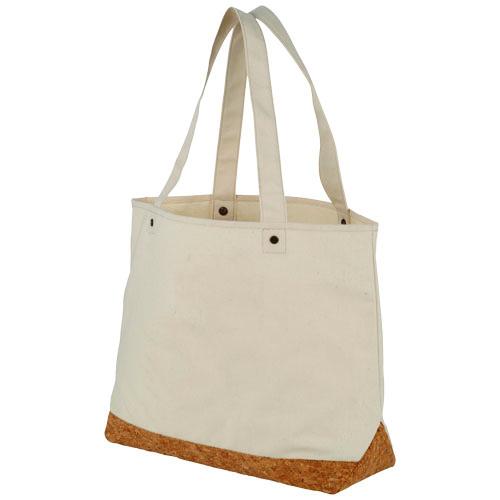 Sac fourre-tout Napa en coton 406 g/m² et liège - Bordure unique et compartiment principal ouvert_0